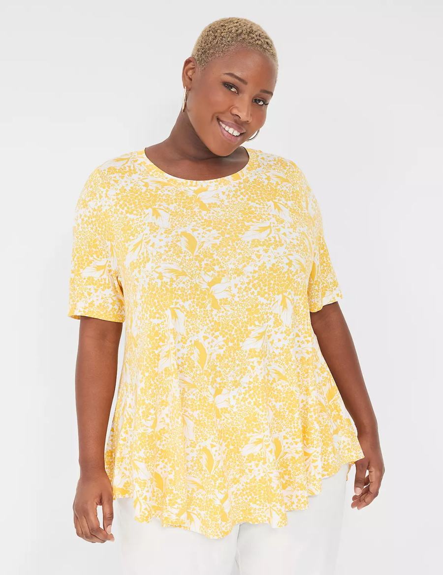 Yellow Lane Bryant Max Swing Perfect Sleeve Crew-Neck Tee Women T Shirts | NFH3168ED