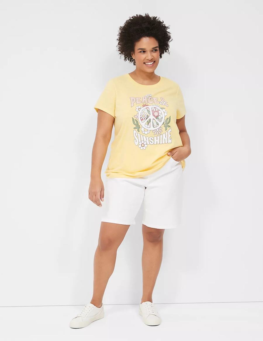 Yellow Lane Bryant Peace & Sunshine Sparkle Graphic Tee Women T Shirts | WAP9774DH