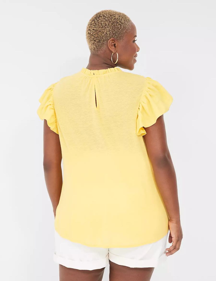 Yellow Lane Bryant Ruffle Cap-Sleeve Women Blouse | CDF797GX