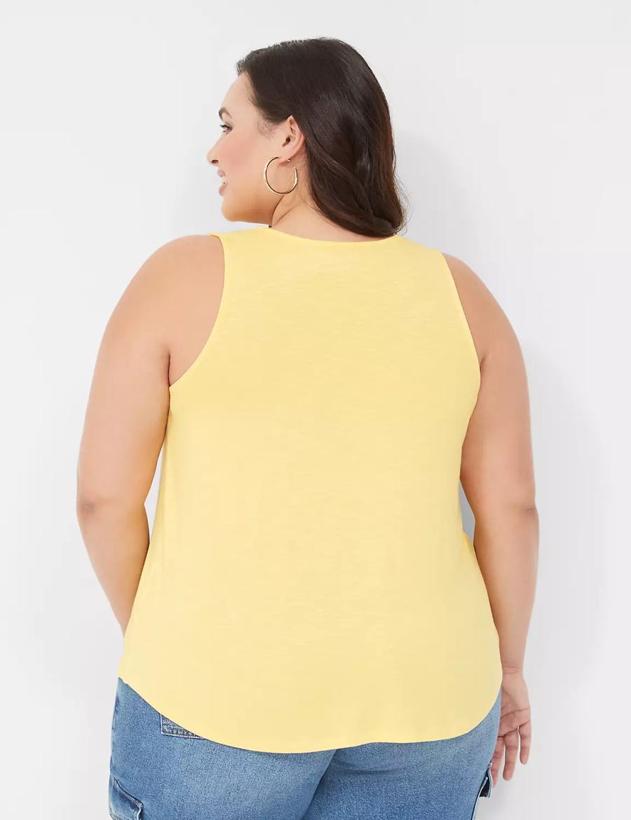 Yellow Lane Bryant Shirred-Shoulder V-Neck Women Tank Top | FFM899EQ