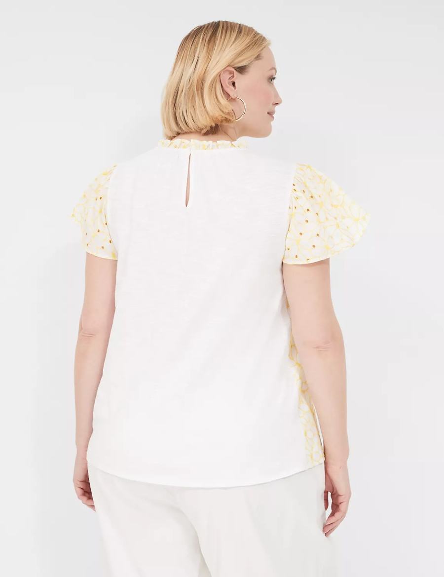 Yellow Lane Bryant Subtle Swing Cap-Sleeve Eyelet & Knit Top Women T Shirts | PWP2570ZM