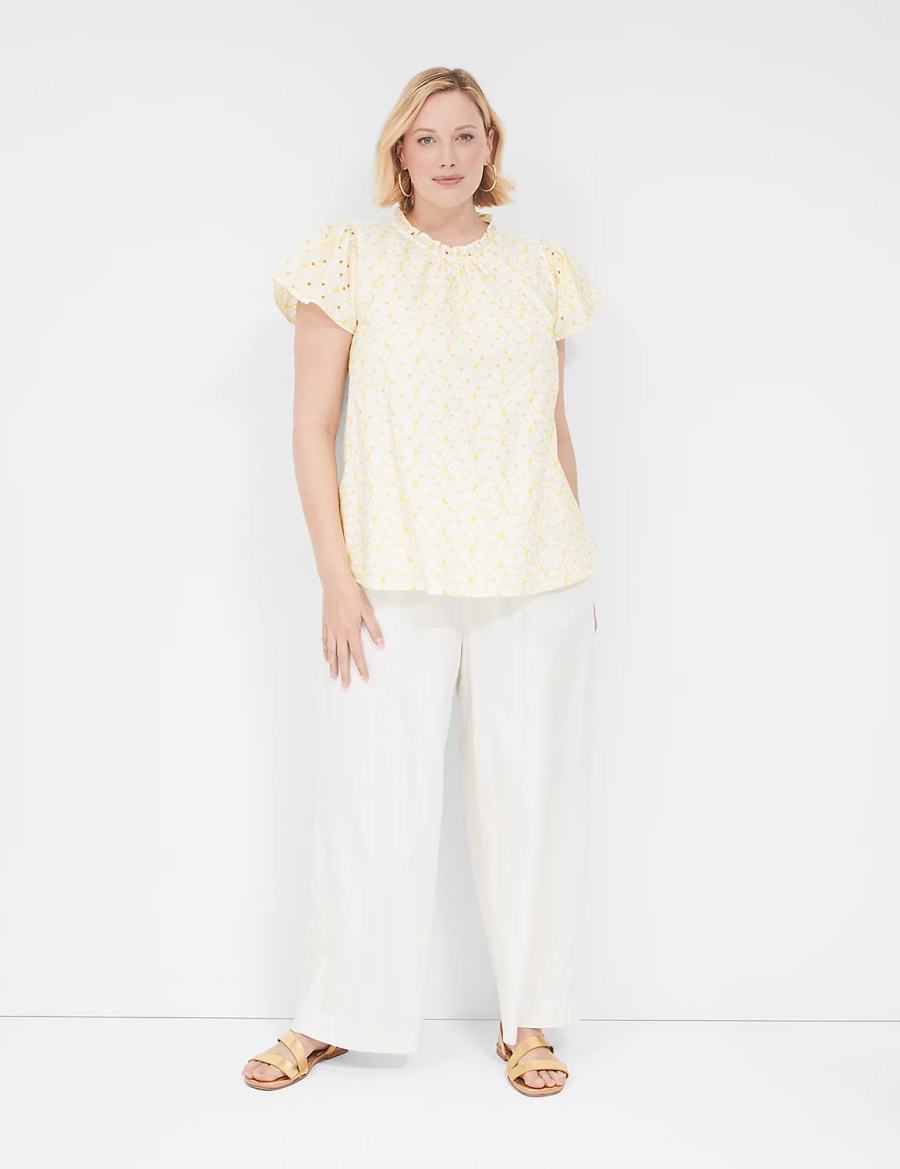 Yellow Lane Bryant Subtle Swing Cap-Sleeve Eyelet & Knit Top Women T Shirts | PWP2570ZM