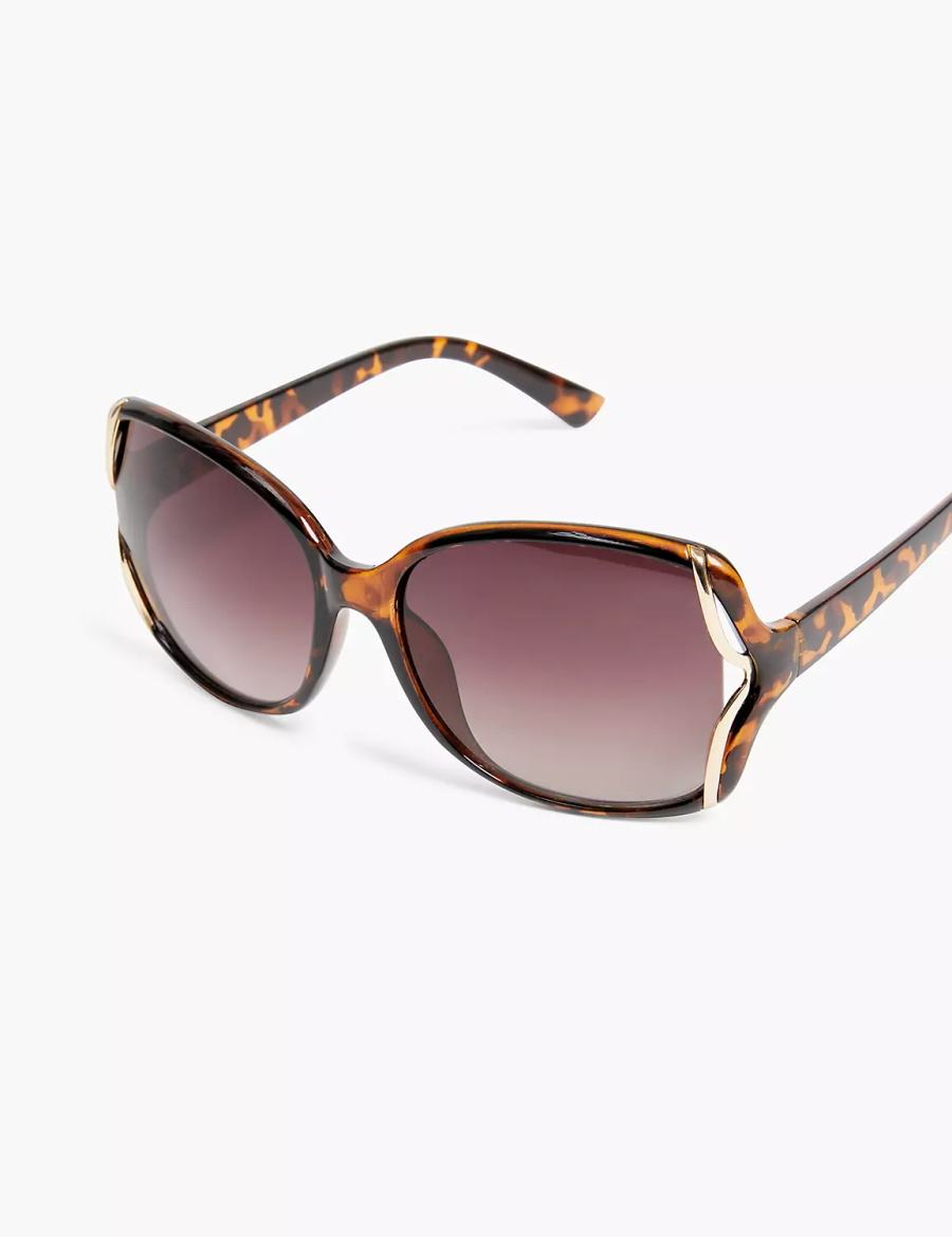 Yellow Lane Bryant Tortoiseshell Print & Goldtone Side-Detail Rounded Square Women Sunglasses | NEU3994YD