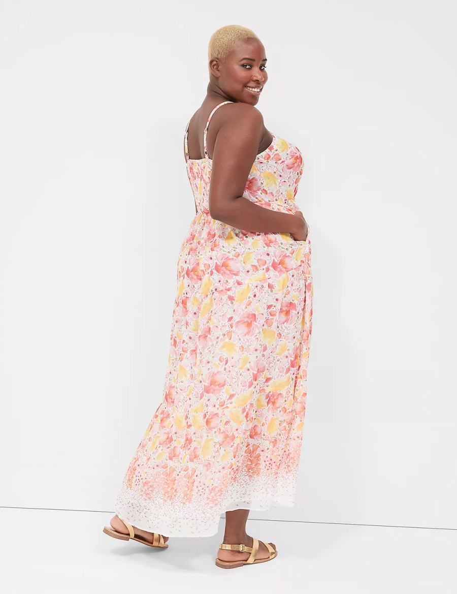 Yellow Pink Lane Bryant Sleeveless Tiered Women Maxi Dress | YAM4159BJ