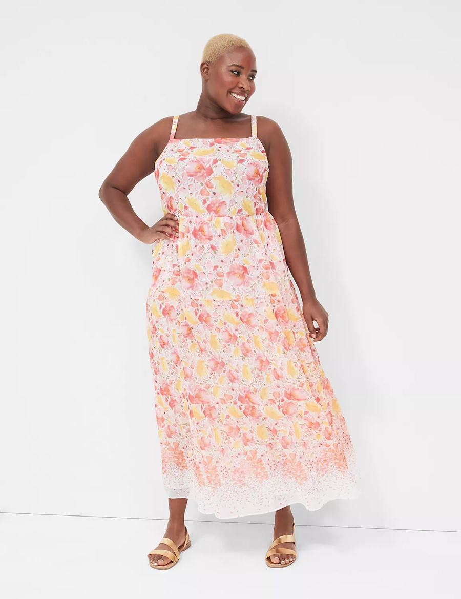 Yellow Pink Lane Bryant Sleeveless Tiered Women Maxi Dress | YAM4159BJ